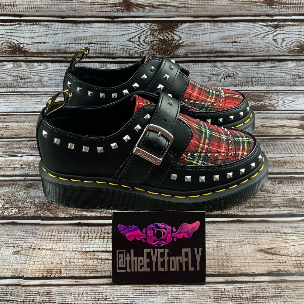 NEW Dr Doc Martens Ramsey Plaid Studded Shoes. Fits size 6.5 women’s